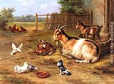 A Farmyard Scene with goats, chickens, doves by Edgar Hunt